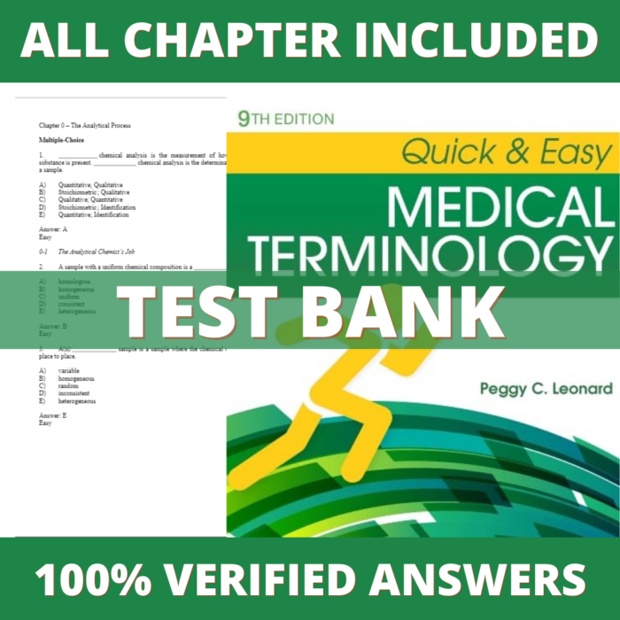 Test Bank for Quick & Easy Medical Terminology 9th Edition (Leonard, 2020)