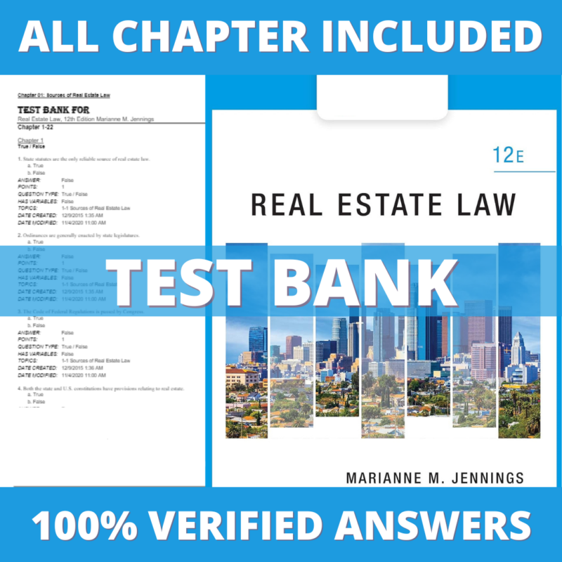 Test Bank for Real Estate Law 12th Edition (Jennings, 2021)