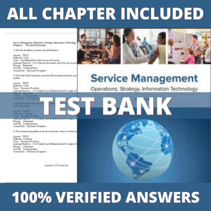 Test Bank for Service Management Operations, Strategy, Information Technology 9th Edition (Bordoloi ,2018)