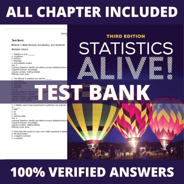 Test Bank for Statistics Alive 3rd Edition (Steinberg, 2020)