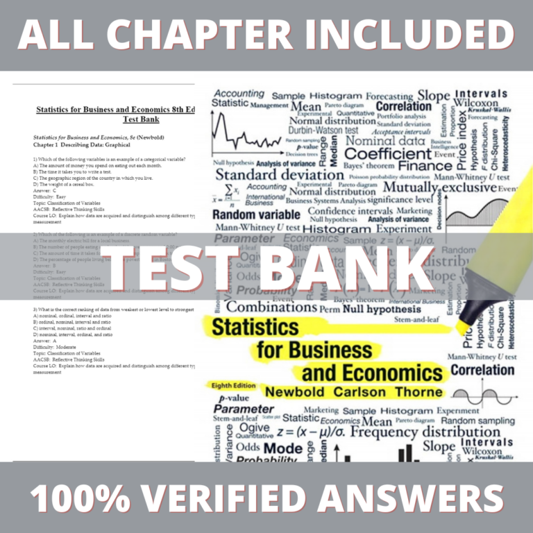 Test Bank for Statistics for Business and Economics 8th Edition (Carlson, 2013)