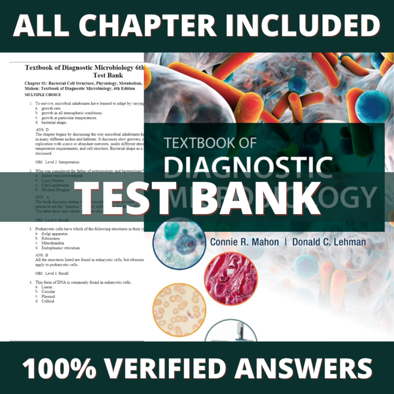 Test Bank for Textbook of Diagnostic Microbiology 6th Edition (Mahon, 2019)