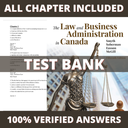 Test Bank for The Law and Business Administration in Canada 15th Edition (Smyth, 2020)