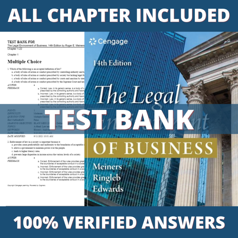 Test Bank for The Legal Environment of Business 14th Edition (Meiners, 2023)