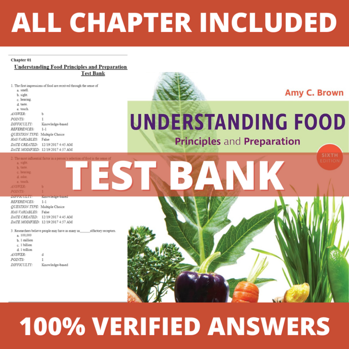 Test Bank for Understanding Food Principles and Preparation 6th Edition (Brown, 2022)