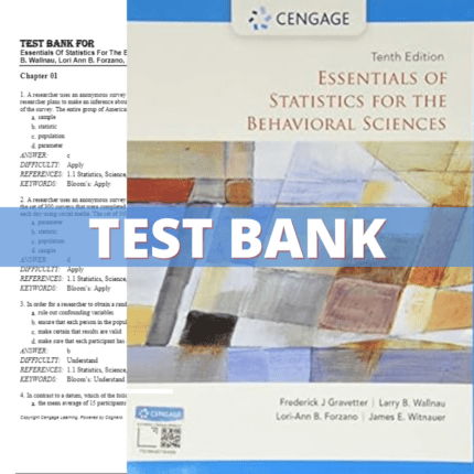 Test Bank - Essentials of Statistics for the Behavioral Sciences 10th Edition (Gravetter, 2021)