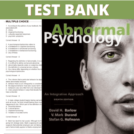 Test Bank for Abnormal Psychology An Integrative Approach 8th Edition (David H. Barlow, 2017)