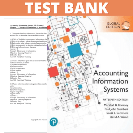 Test Bank for Accounting Information Systems 15th Edition (Romney, 2020)