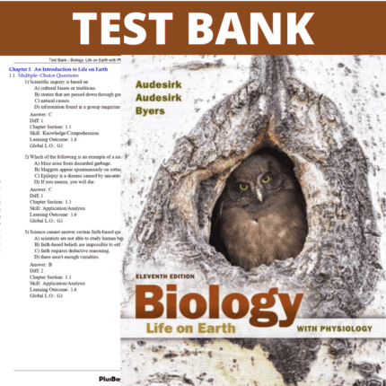 Test Bank - Biology Life on Earth with Physiology, 11th Edition (Audesirk, 2017)