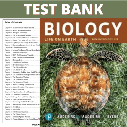 Test Bank Biology Life on Earth with Physiology, 12th Edition (Audesi3