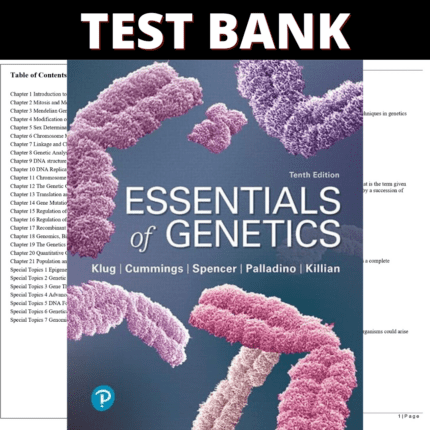 Test Bank Essentials of Genetics, 10th Edition (Klug, 2020)