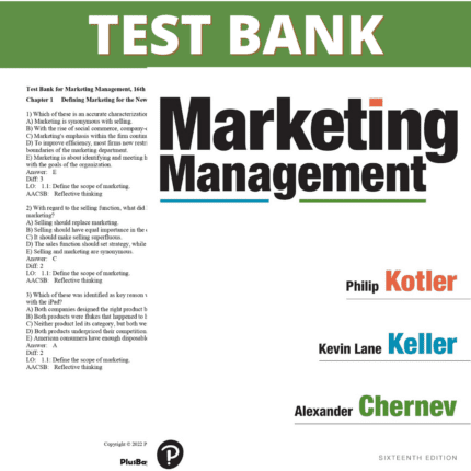 Test Bank for Marketing Management, 16th Edition (Kotler, 2022)